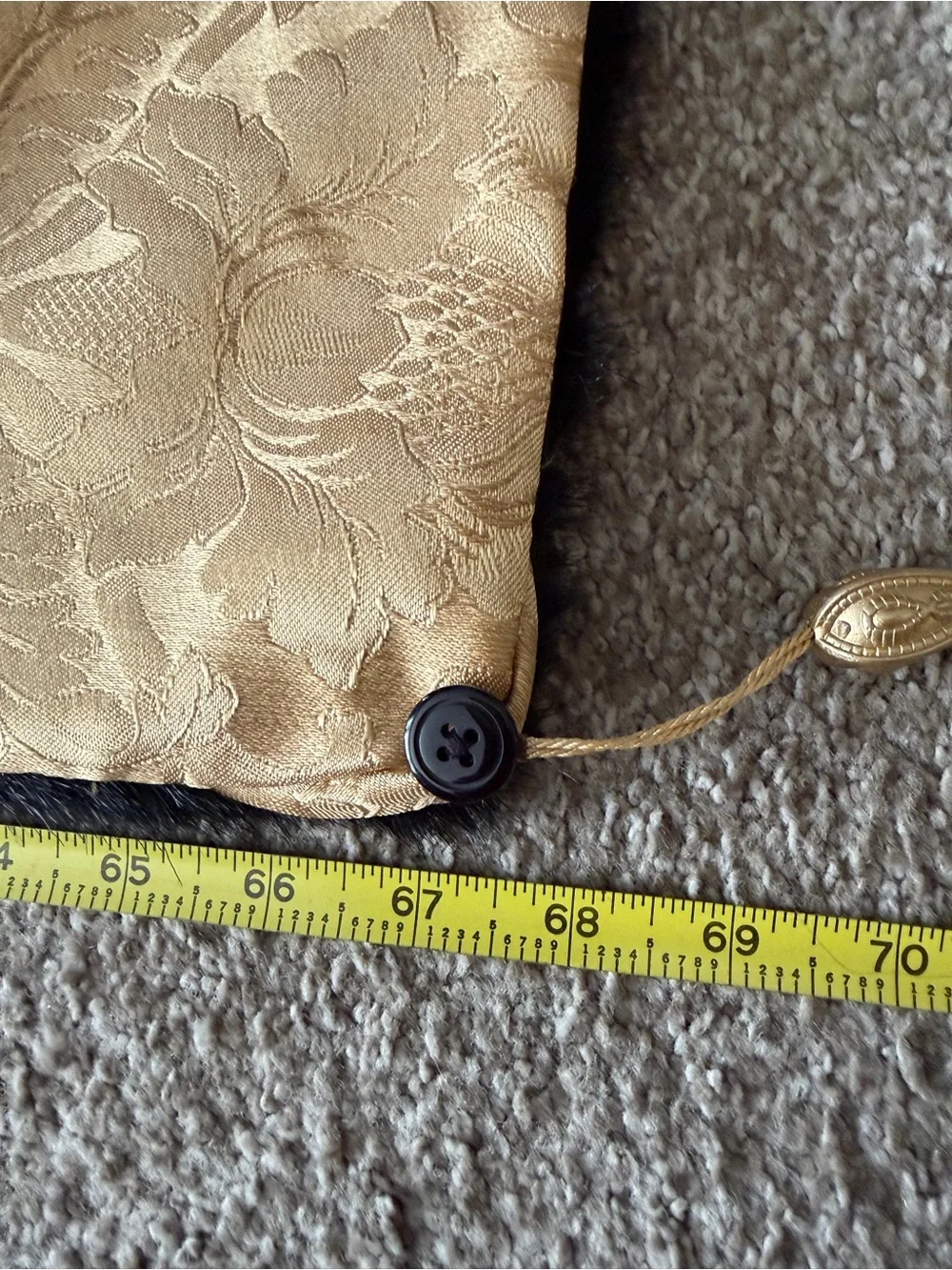Vintage Black Faux Fur Evening stole  with Gold Brocade Lining.Iman 68”x 21”